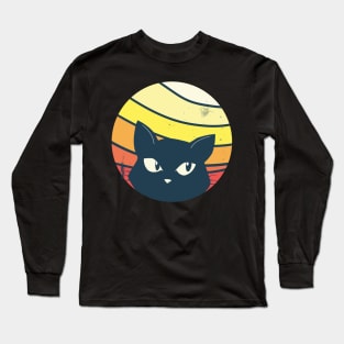 Black Cat Kitten Vintage Retro Aesthetic Vibes Animal Social Distancing FaceMask Long Sleeve T-Shirt